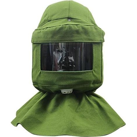 Cloche de sablage, écharpe de sablage, masque anti-vent, anti-sablage, outils de protection contre la poussière, masque facial, toile verte + casque de protection (1/5)