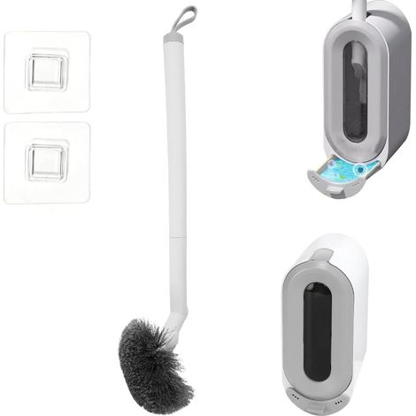 Portascopino da parete con coperchio – Scopino in nylon girevole a 360° – Montaggio adesivo senza foratura – Drenaggio antiodore – Accessorio bagno moderno e igienico (1/5)