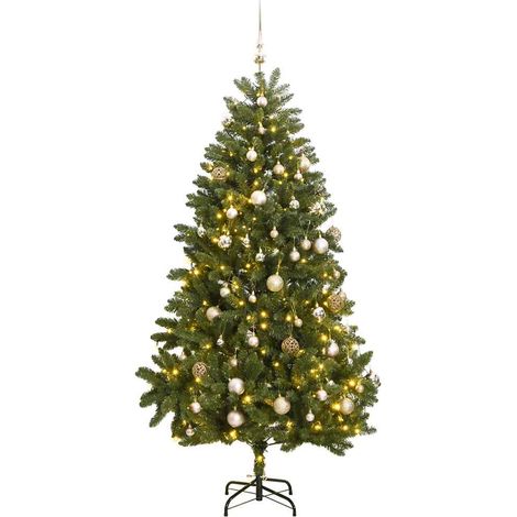 vidaXL Künstlicher Weihnachtsbaum Klappbar 300 LEDs & Kugeln 270 cm (1/5)