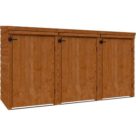 Tripple Bin Store 12mm Shed - L246.5 x W78.4 x H131.2 cm - Solid Wood/Softwood/Pine - Burnt Orange