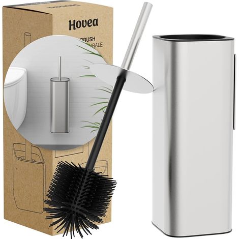 Kit Brosse WC Suspendu - Brosse Silicone & Boitier Métal - INOX 304 Anti-Rouille - sans Perçage - Fixation Murale avec Sticker ou Vis - Balai Brosse Toilettes Décoration - WC3681 (1/5)