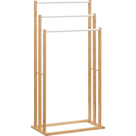 Portasciugamani a 3 Sbarre 48x25,8x94 cm in Bambù e Acciaio color Legno (1/5)