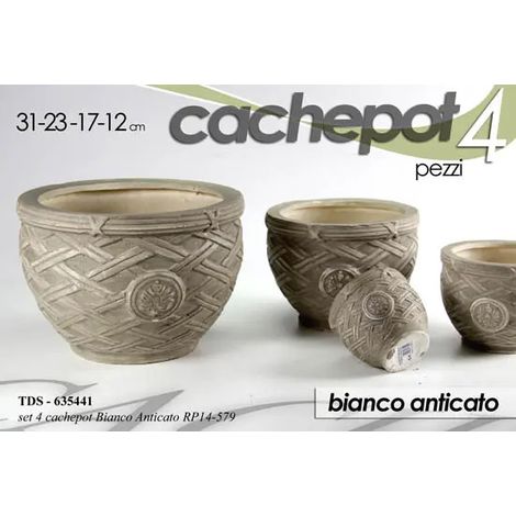Set aus 4 antikweißen Cachepots Ø31/23/17/12 cm