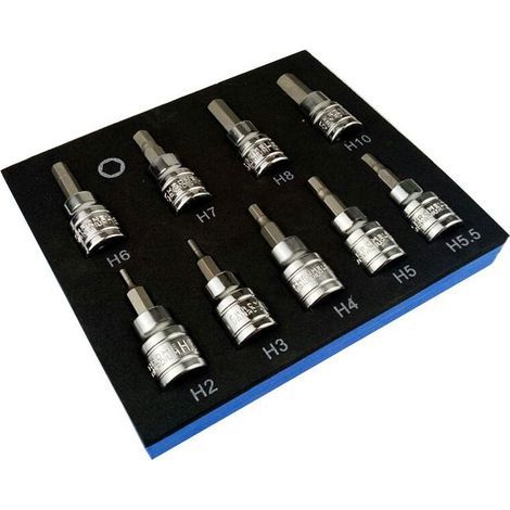 3/8" Dr Drive 2-10 mm, jeu de manchons 9 pièces T20-T25-T27-T30-T40-T45-T50-T55-T60 - Matériaux durables de qualité - Plateau de rangement - Boîtier compact (1/5)