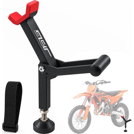 Relaxdays Cavalletto moto, regolabile 35-41 cm, pieghevole, base autoregolante, sollevatore, nero/rosso (1/5)