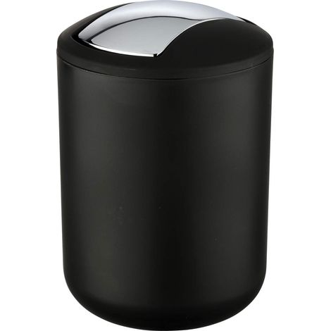 WENKO Portarifiuti con coperchio basculante Brasil S nero - infrangibile Capacità: 2 l, TPE, 14 x 21 x 14 cm, Nero