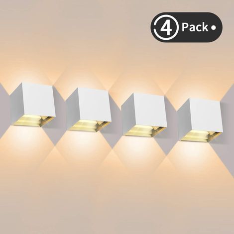 AIDUCHO Juego de 4 apliques LED de pared para exteriores, 12 W, para interiores y exteriores, luz blanca cálida de 3000 K, diseño impermeable IP65 - Blanco (1/5)