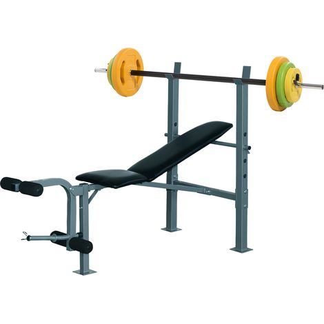 HOMCOM conjunto de banco de pesas multifuncional y barra de pesas con 6 discos de pesos para entrenamiento fuerza y brazos 165x68x114 cm 130x28x28 cm