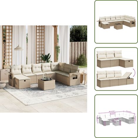 Salon de jardin avec coussins 9 pcs beige résine tressée - Ensemble Salon De Jardin - Mobilier De Jardin - Canapé D'extérieur - Set De Jardin - Chaise Lounge