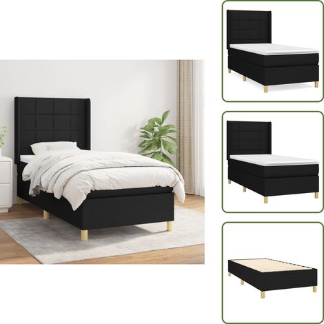 Cama con cabecero ajustable - vidaXL Cama box spring con colchón tela negro 80x200 cm - Cama de espaldas