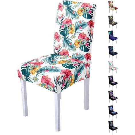3D Printed Dining Room Chair Cover, 1 2 4 6 Piece Washable Chair Cover, Stretchable Chair Cover for Decorated Dining Room (4 Pieces, Tropical Flower) (1/5)