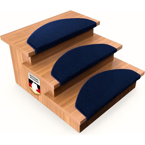 Tapis d'escalier Dynasty Velours, antidérapantes, Bleu, Semi-Circulaire, 23,5 x 65 cm