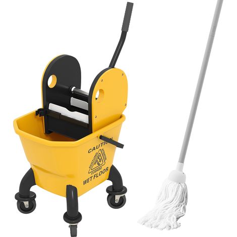 26 Litre Mop Bucket, with Wringer and Mop - Yellow (1/5)