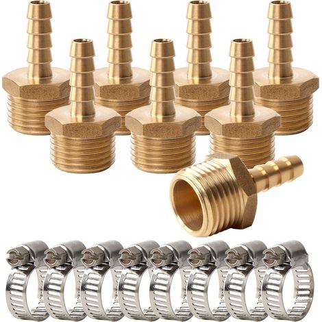 raccords de tuyau barbes x filetage extérieur BSP 1 et 2" en laiton avec collier serrage pour d'air gaz d'eau Lot de 8 8mm (1/5)