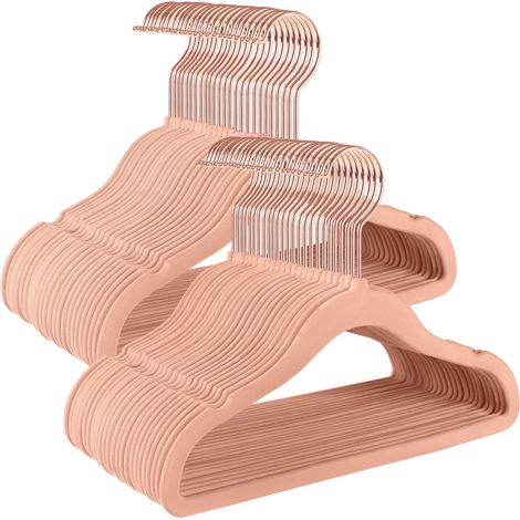 Cintres Enfants, Lot de 50, en Velours, avec Crochets Pivotants à 360° en Rose Gold, Cintres pour Vêtements, Gain de Place, Cintres Antiglisse, Rose Bonbon (1/5)