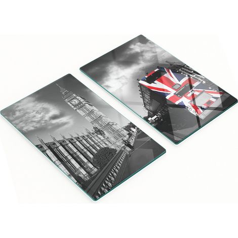 Tablas decorativas de cristal para servir con forma de autob煤s Big Ben, 2x30x52 cm.