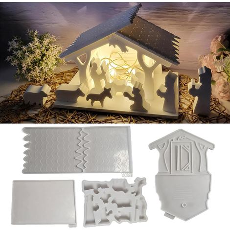 Stampi in silicone per colata natalizia, stampo in silicone per presepe, stampi in silicone per colata in 3D per presepe, set di 4 stampi in silicone natalizi per decorazioni natalizie fai da te, arti
