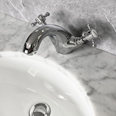 Cammie Basin Tap Mono Mixer Traditional Cross Head Chrome Finish Inc Click Waste (1/4)