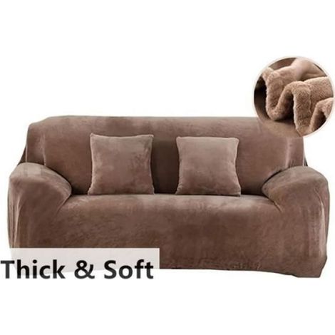 XJYDNCG Housse de Canapé Velours 3Places 195-230cm Élastique Spandex Revêtement de Canapé Épais Marron (1/4)