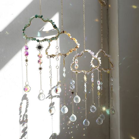 Quatre pendentifs en cristal en forme de nuage, attrape-soleil en pierre naturelle, décorations murales pour la maison, chaîne en métal. (1/5)
