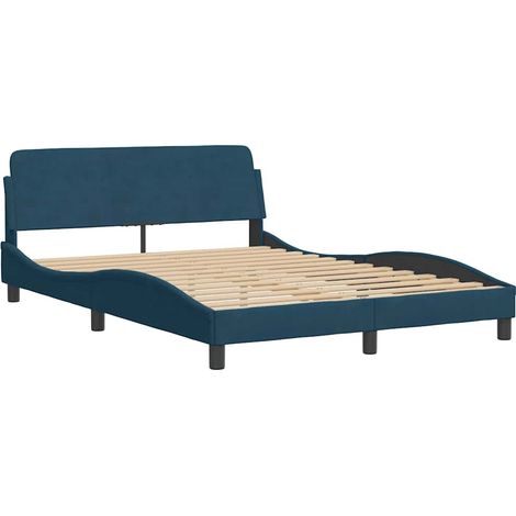 Bed Frame with Headboard "Dover" Blue 140x190 cm Velvet vidaXL (1/2)
