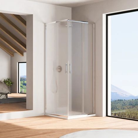Box Doccia Scorrevole 80x80cm con Profili Slim in Alluminio Cromati Vetro 6mm Opaco h190 - Reversibile Mod. Portofino (1/5)