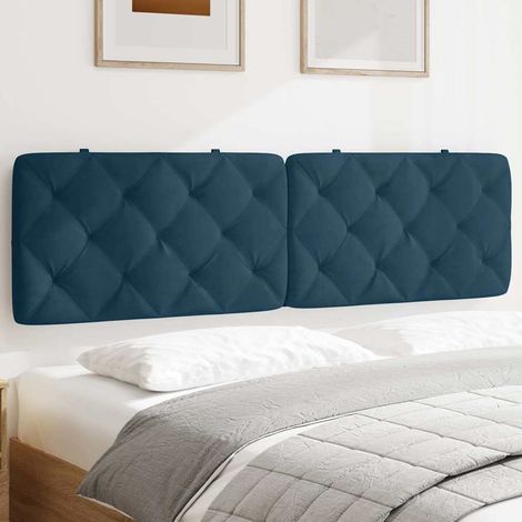 Coussin de tête de lit 180 cm bleu en velours, rembourré mousse, soutien du dos - PANGIVO (1/5)