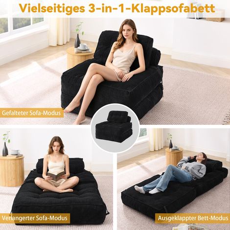 Canapé-lit pliable convertible avec matelas confortable, oreiller et support dorsal, fauteuil-lit pratique pour salon ou chambre à coucher, noir (1/5)