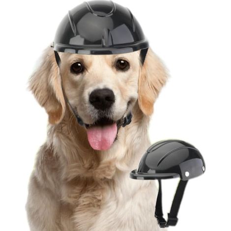 Casco para mascotas, Casco, Casco de moto para perros, 5,5 × 11,5 cm, con correa ajustable, conducción, ciclismo, fotografía, Mediano, Negro (1/5)
