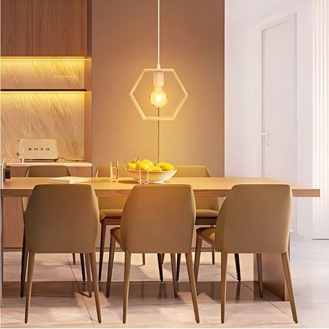 Suspension Lumineuse Hexagonale Bois Clair - Douille E27 - Sans Ampoule - Style Nordique Minimaliste (1/3)