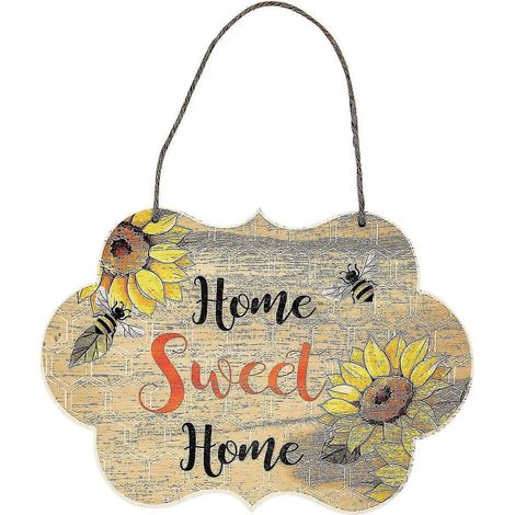 Plaque de porte « Douce Maison » avec motif tournesol et abeille – idée cadeau pour la maison, le jardin, la terrasse et la cour (1/3)