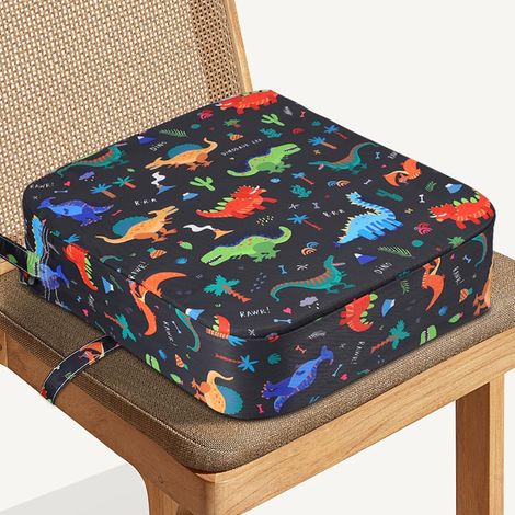 Rehausseur Chaise Enfant 8 cm, avec 2 sangles sécurité anti-dérapantes, housse lavable amovible et portable en mousse haute densité, pour repas, piano, pique-nique, voyage (Noir) (1/5)