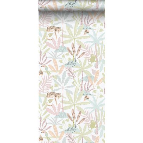 papier peint animaux de la jungle vert, rose et bleu - Sanders & Sanders (1/5)
