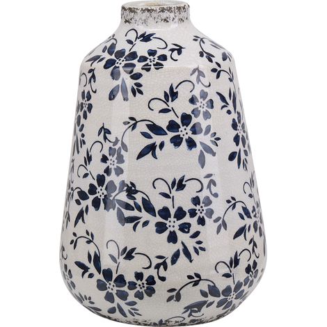 Florero blanco y azul gres aspecto envejecido diseño maceta de interior 25 cm impermeable Maroneia