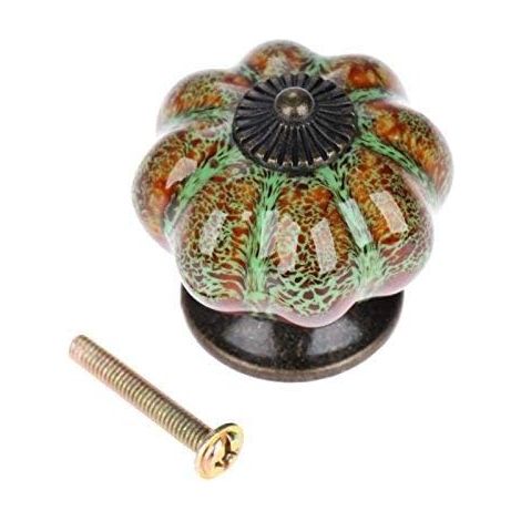 Pomelli in ceramica antica a forma di zucca per mobili, armadi, cassettiere, cassettiere, mobili da cucina, maniglie (10 pezzi, verde) (1/5)
