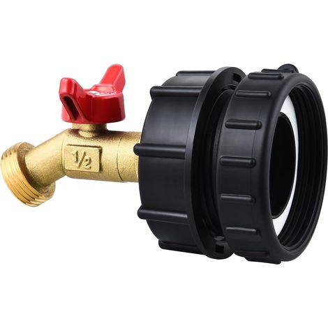 Adaptateur de réservoir fourre-tout 2,44" à filetage fin + valve de robinet de tuyau en laiton sans plomb, entrée NPT mâle 1/2" vers sortie GHT 3/4", adaptateur fourre-tout IBC (1/5)