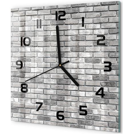 Horloge Murale Carrée Décorative Verre Trempé Silencieuse Design Moderne Mur de briques 30x30 cm (1/5)