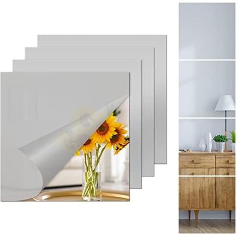 Miroir Adhesif Mural,Miroir Autocollant,4 Pièces Mural Acrylique,Miroirs Adhésifs Carrés pour Salle de Bain,Salon 20 x 20cm - (1/5)