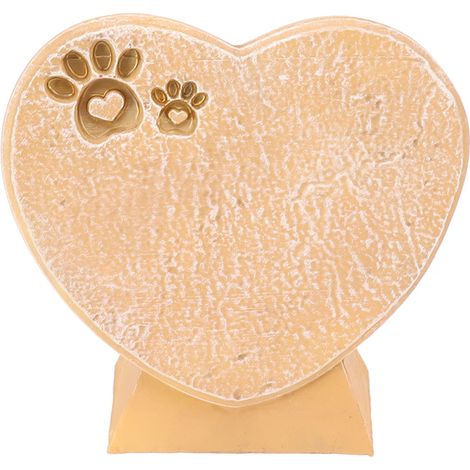 Pierre tombale pour animal en forme de cœur, à faire soi-même, en résine, pour chien ou autre animal de compagnie. Décoration extérieure pour cour ou jardin. Sur pied, couleur sable jaune. (1/5)