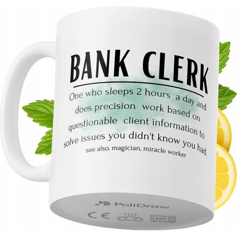 Mug humoristique pour employé de banque, avec un texte amusant et un design graphique original. Idéal pour les anniversaires, les fêtes et les occasions spéciales. Mug premium pour la maison, le burea (1/5)