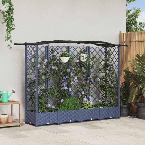 Teenpull – Hochbeet mit Rankgitter und Dach Grau 203,5 x 40 x 123 cm PP (1/5)