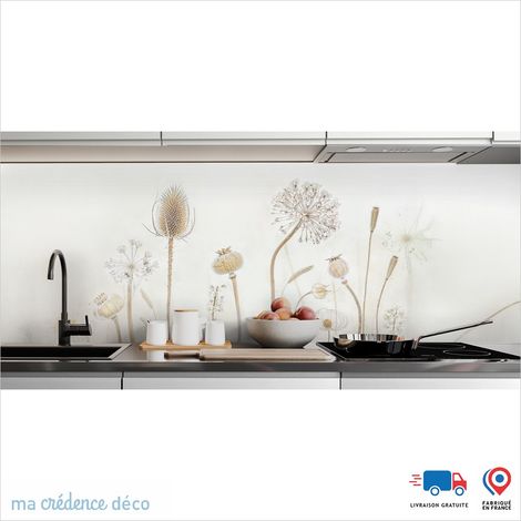 Crédence : FLeurs et pissenlits 4 - Couleur Beige marron - Alu composite - 60 - 120 (1/3)