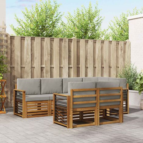 Ecksofa Set 7 pcs Natürlich und Hellgrau Massivholz Akazie (1/5)