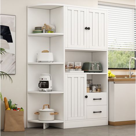 Mueble esquinero de almacenamiento 104 x 35 x 155 cm, 3 puertas, 2 cajones, blanco DESVIAE (1/5)