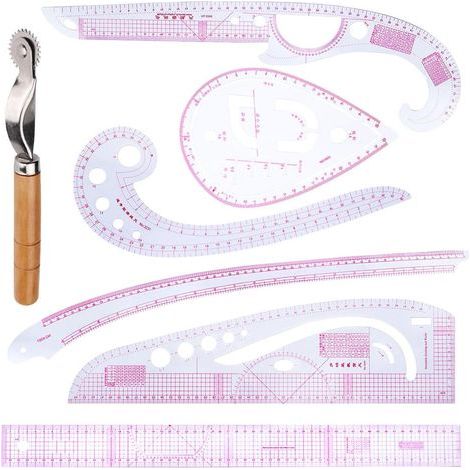 DIY-Nählineal-Set mit 7 gebogenen metrischen Kunststofflinealen, Schnittmuster-Gradierungslinealen, faltbarer Schnittmuster-Zeichenschablone und Mehrzweck-Schneidelineal (1/5)