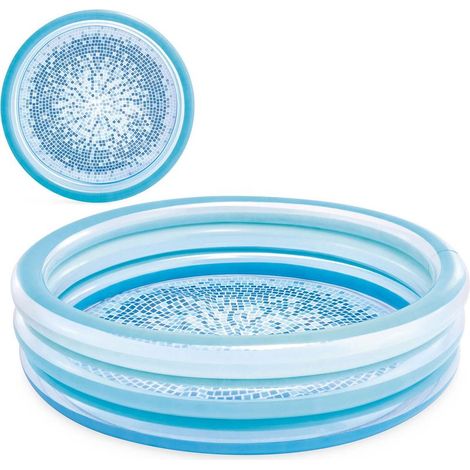 PISCINE GONFLABLE BLUE BISS, Ø147 X 33 CM, 330 L, DESIGN AVEC SOL IMPRIMÉ, TROIS ANNEAUX BLEUS TRANSLUCIDES, VINYLE RÉSIST (1/5)