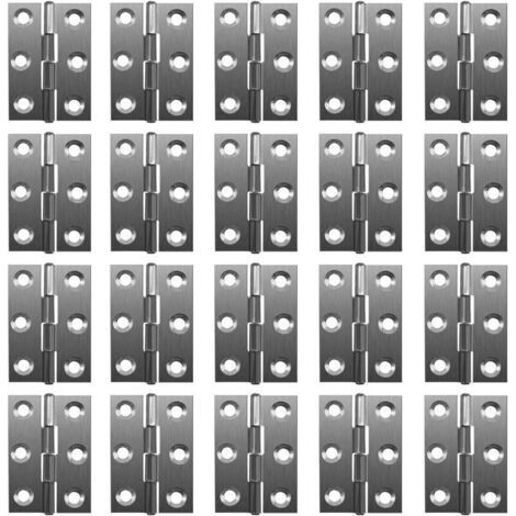 Lot de 20 charnières pliables à 180 degrés - En acier inoxydable - 20 mm - Avec 6 trous de montage - Charnières robustes (1/4)
