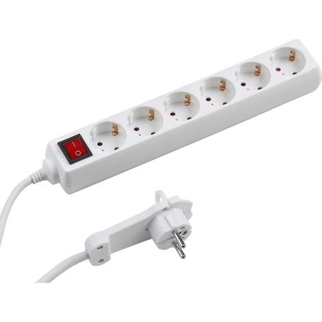 Multiprise 6 prises - Fiche extra plate - Câble de 2 m - Blanc - Intérieur IP20 - Interrupteur lumineux (1/5)