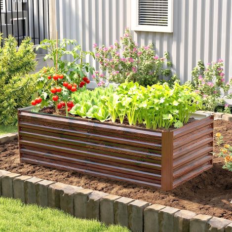 Potager surélevé à fond ouvert et bords arrondis, 180 x 90 x 57,5 cm, marron foncé (1/5)