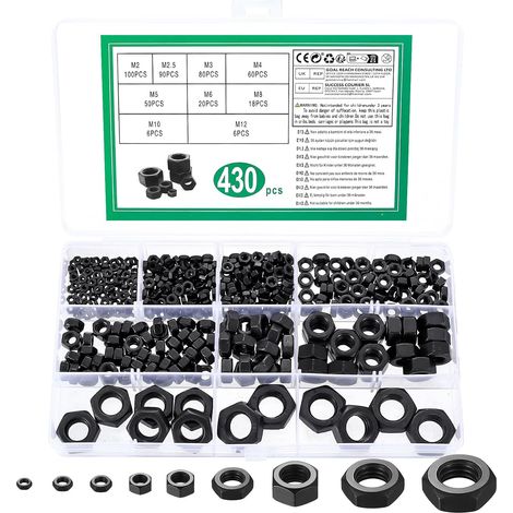 430 Pcs Noir Metal Ecrous Pour Vis Boulons Et Écrous Tige Filetées (1/5)